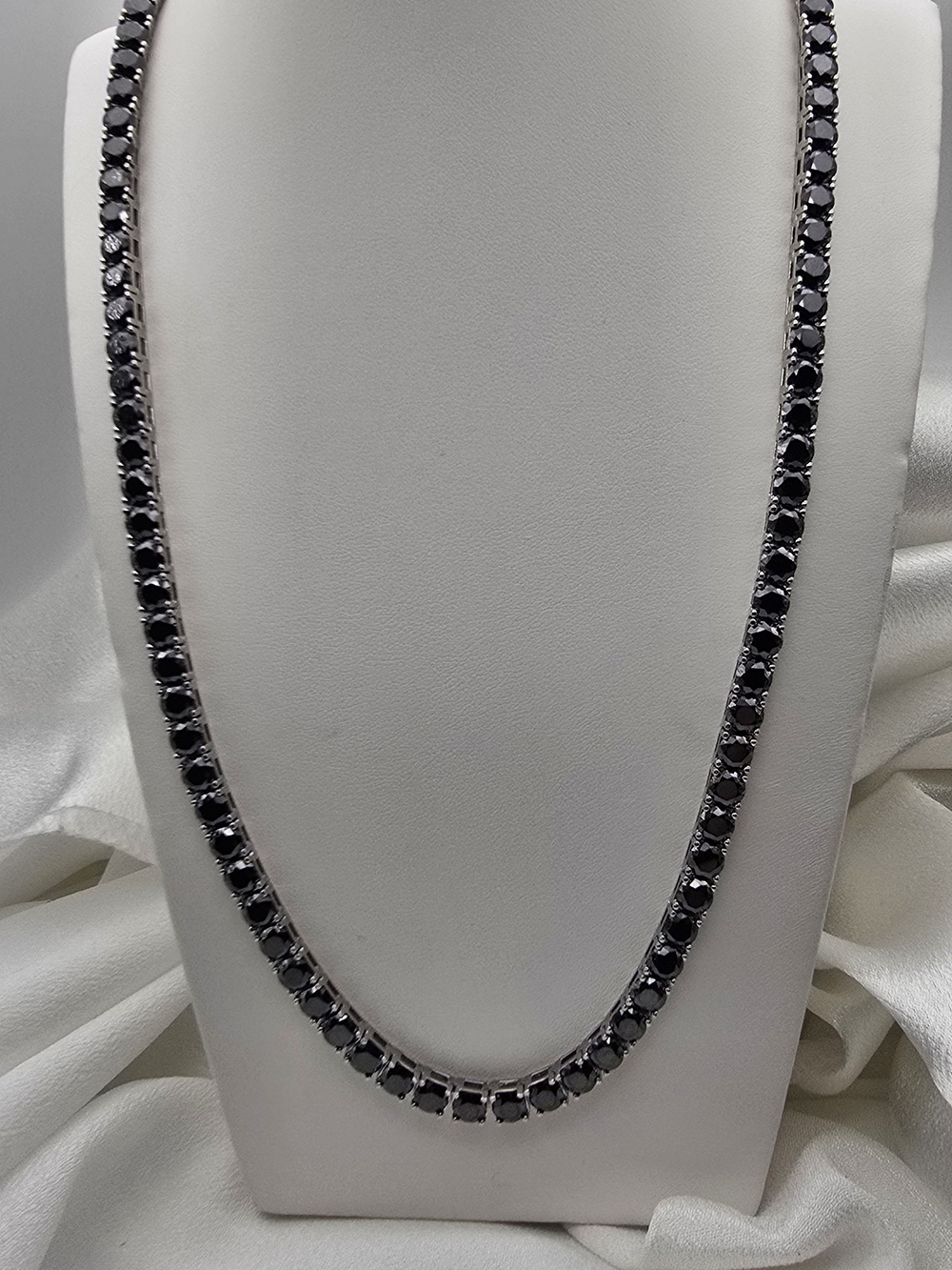 Neve Jewelry Rhodium Over Sterling Silver Black Moissanite 5mm Tennis Necklace
